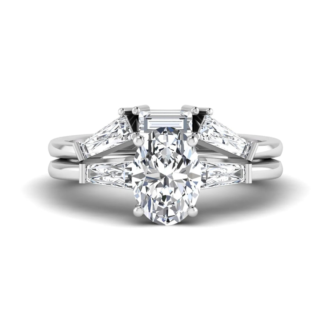 OctaPearl 1.5 ct Oval Cut Lab Grown Diamond Three Stone Bridal Ring Set
