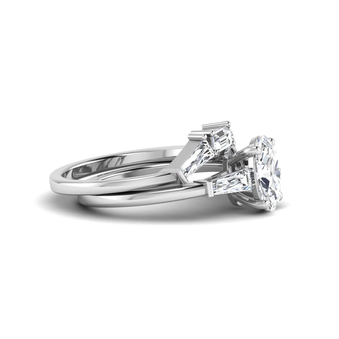 OctaPearl 1.5 ct Oval Cut Lab Grown Diamond Three Stone Bridal Ring Set