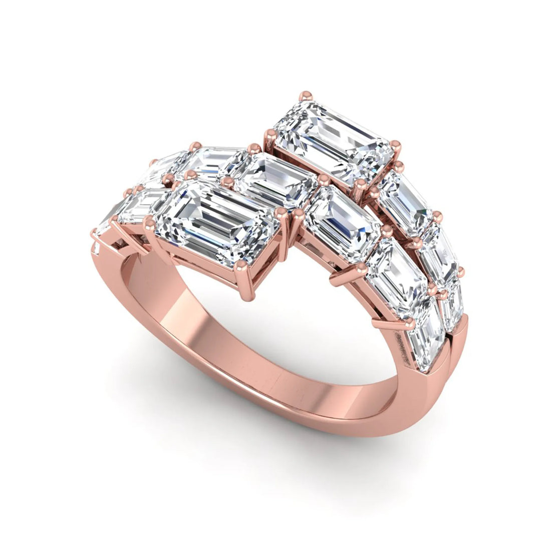 OctaPearl Emerald Cut Lab Grown Diamond Bypass Statement Engagement Ring