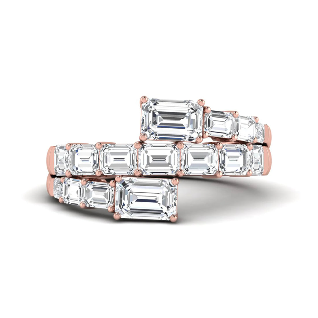 OctaPearl Emerald Cut Lab Grown Diamond Bypass Statement Engagement Ring