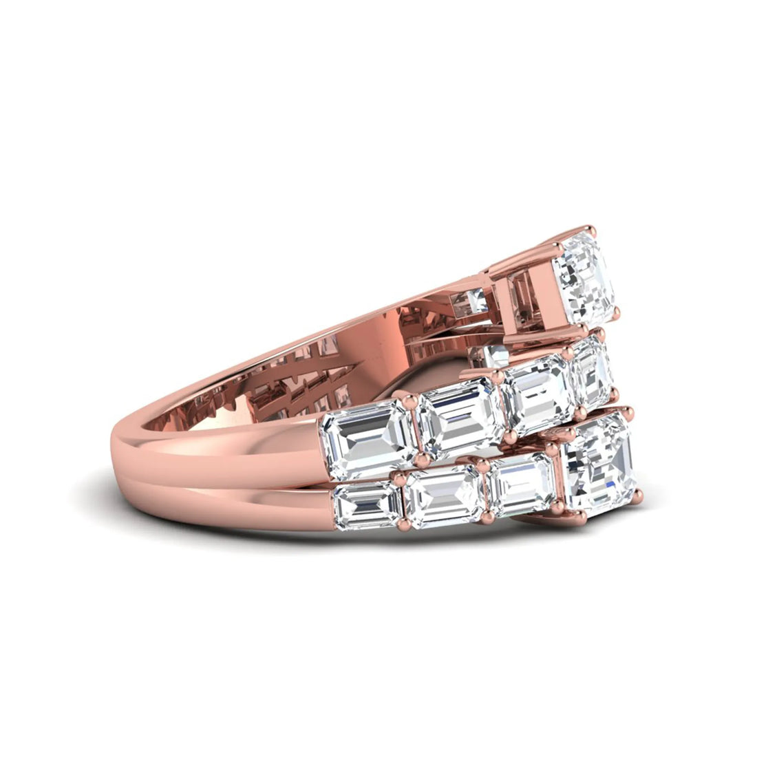 OctaPearl Emerald Cut Lab Grown Diamond Bypass Statement Engagement Ring
