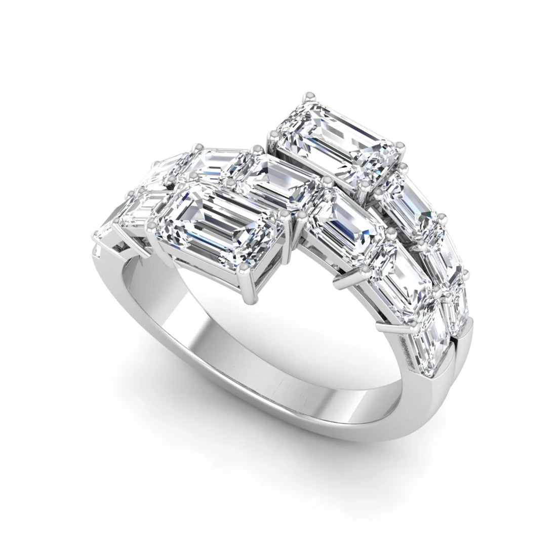 OctaPearl Emerald Cut Lab Grown Diamond Bypass Statement Engagement Ring