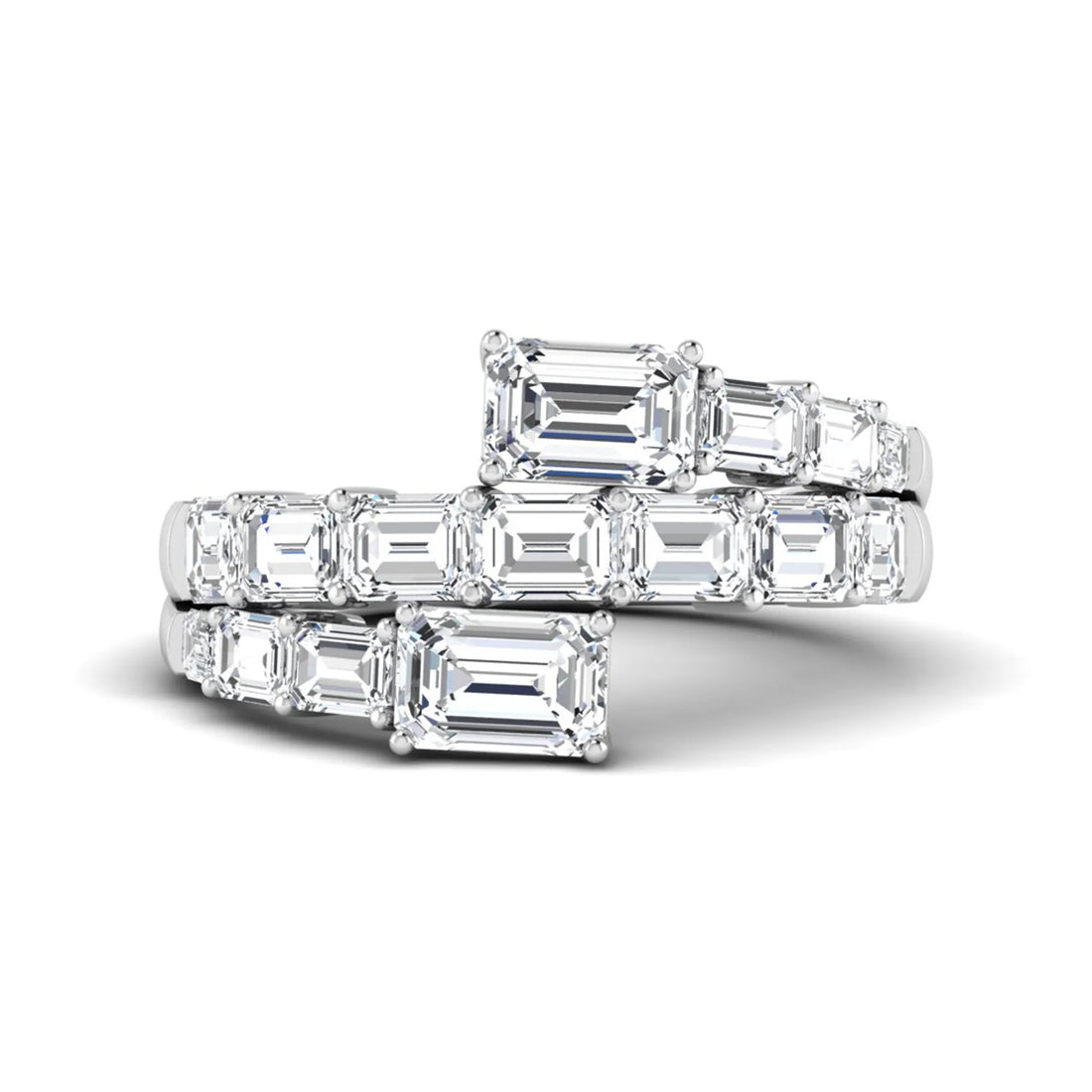 OctaPearl Emerald Cut Lab Grown Diamond Bypass Statement Engagement Ring