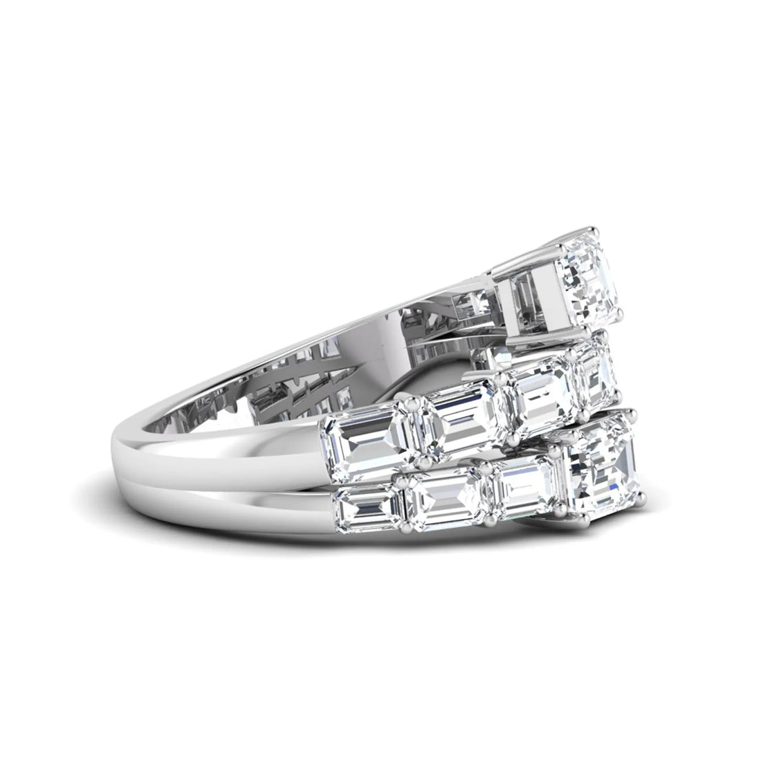 OctaPearl Emerald Cut Lab Grown Diamond Bypass Statement Engagement Ring