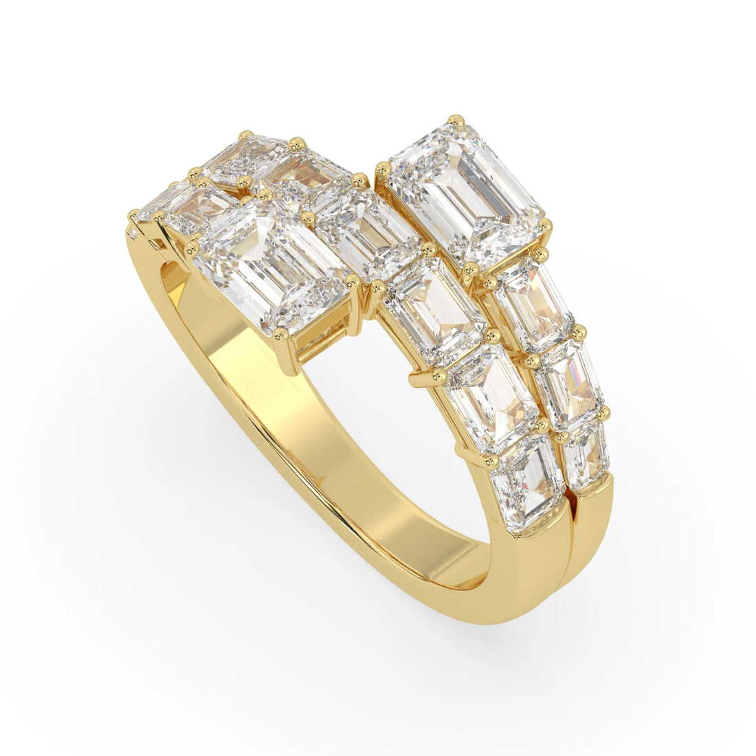 OctaPearl Emerald Cut Lab Grown Diamond Bypass Statement Engagement Ring