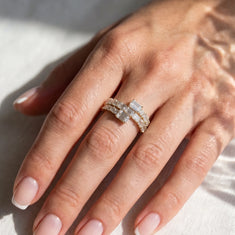 OctaPearl Emerald Cut Lab Grown Diamond Bypass Statement Engagement Ring - alternate view