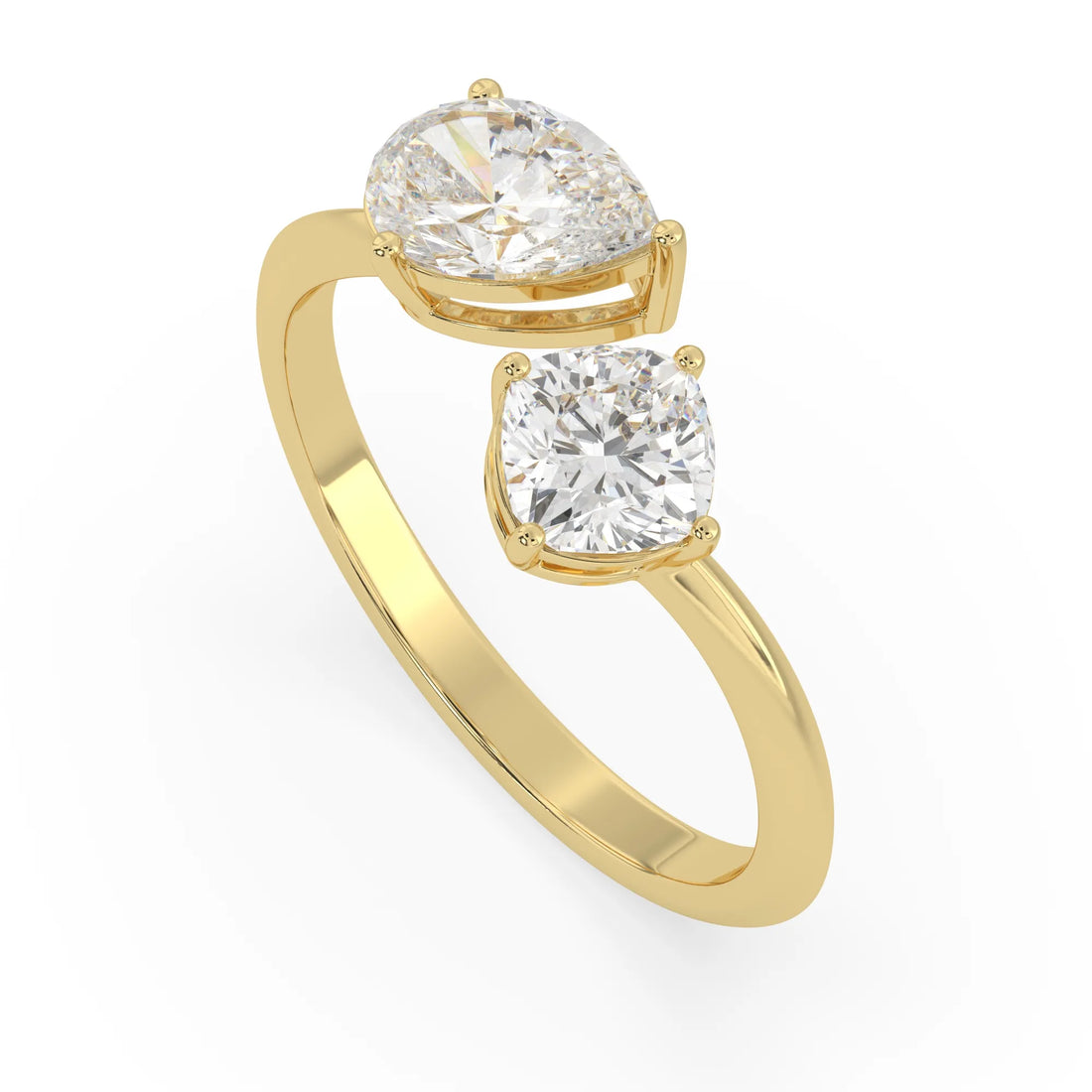 OctaPearl Cushion & Pear Two Stone Lab Grown Diamond  Open Gap Bypass Ring
