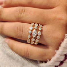 OctaPearl Multi Shape Bezel Set Three Row Lab Grown Diamond Statement Ring - alternate view