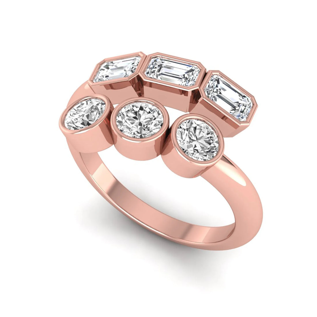 OctaPearl Bezel Set Open Cuff Lab Grown Diamond Bypass Engagement Ring