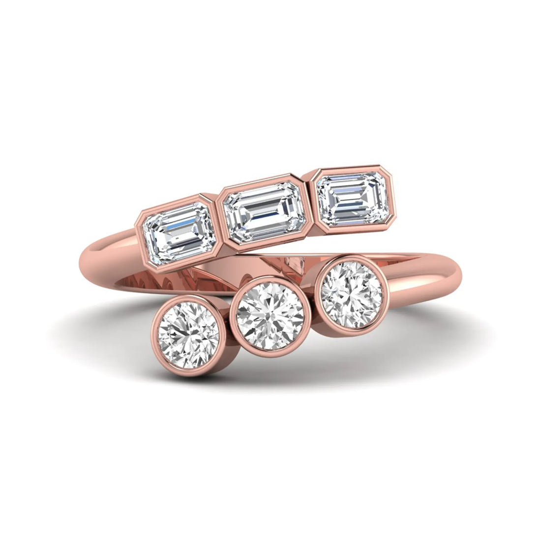 OctaPearl Bezel Set Open Cuff Lab Grown Diamond Bypass Engagement Ring
