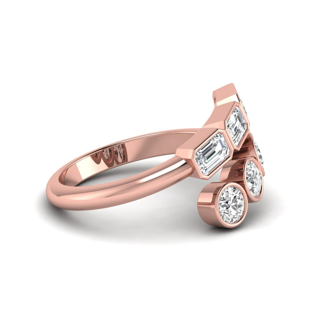 OctaPearl Bezel Set Open Cuff Lab Grown Diamond Bypass Engagement Ring