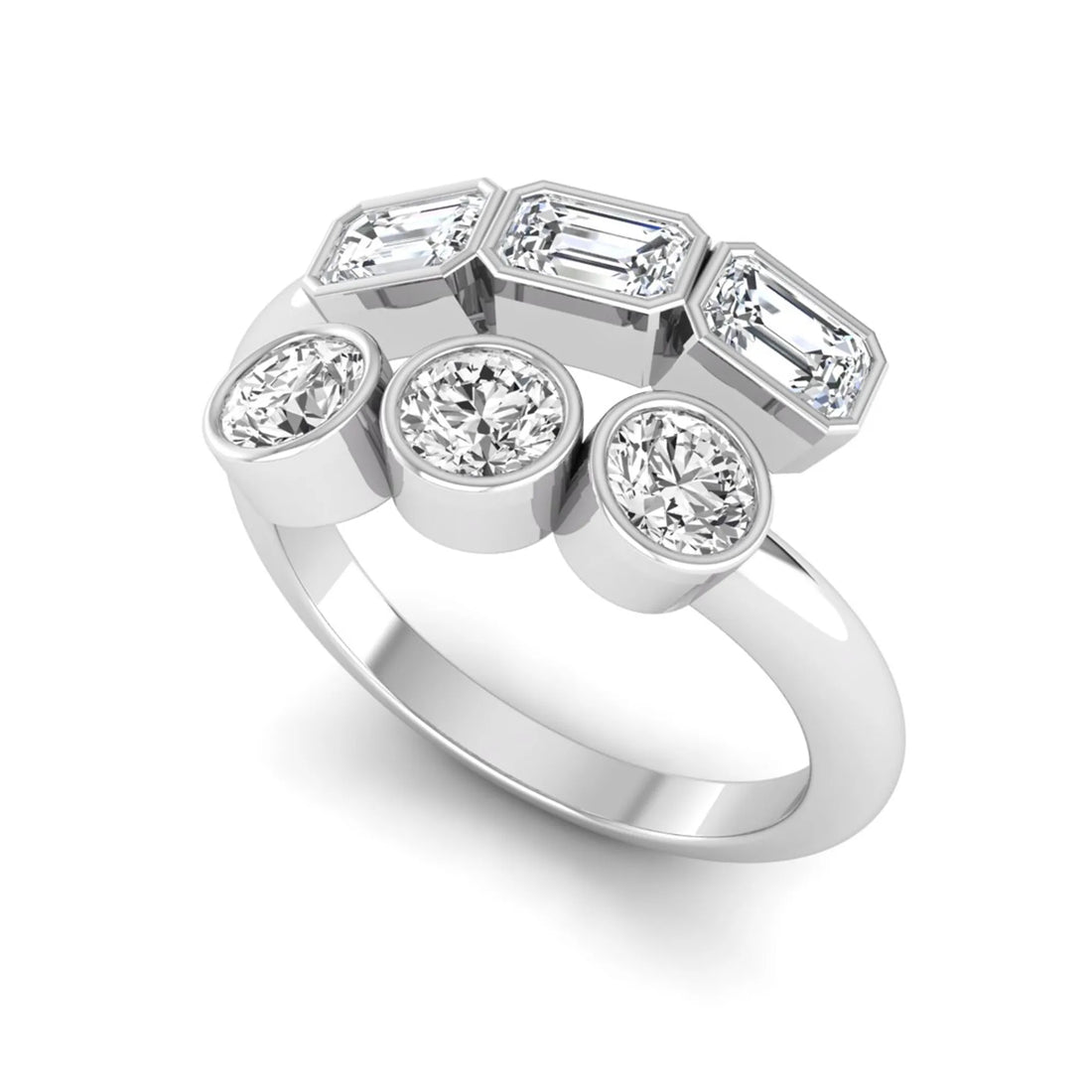 OctaPearl Bezel Set Open Cuff Lab Grown Diamond Bypass Engagement Ring