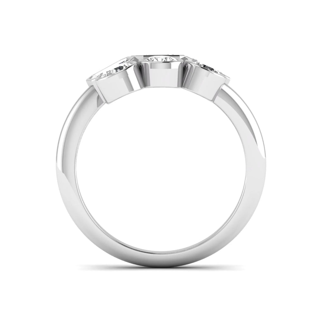 OctaPearl Bezel Set Open Cuff Lab Grown Diamond Bypass Engagement Ring