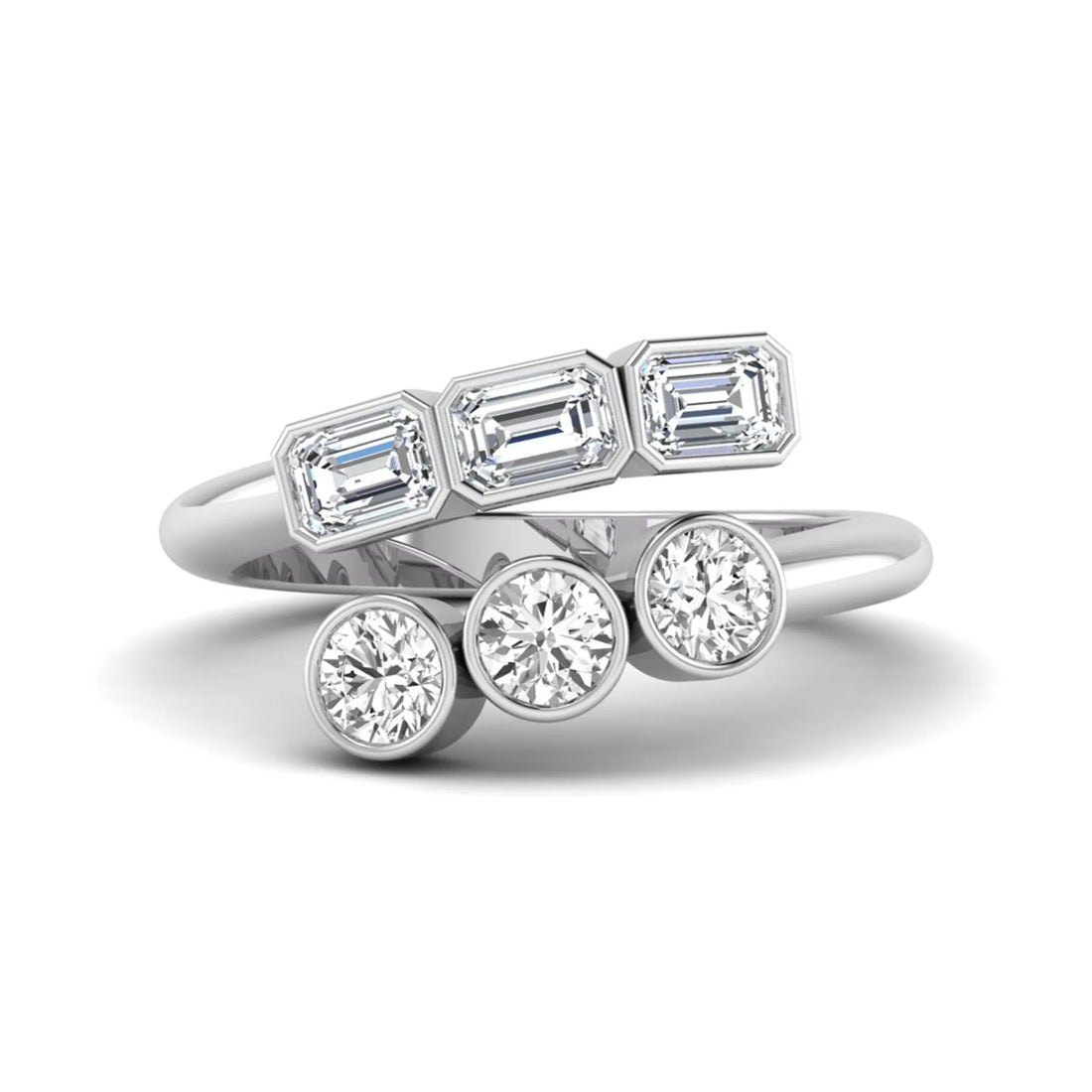OctaPearl Bezel Set Open Cuff Lab Grown Diamond Bypass Engagement Ring