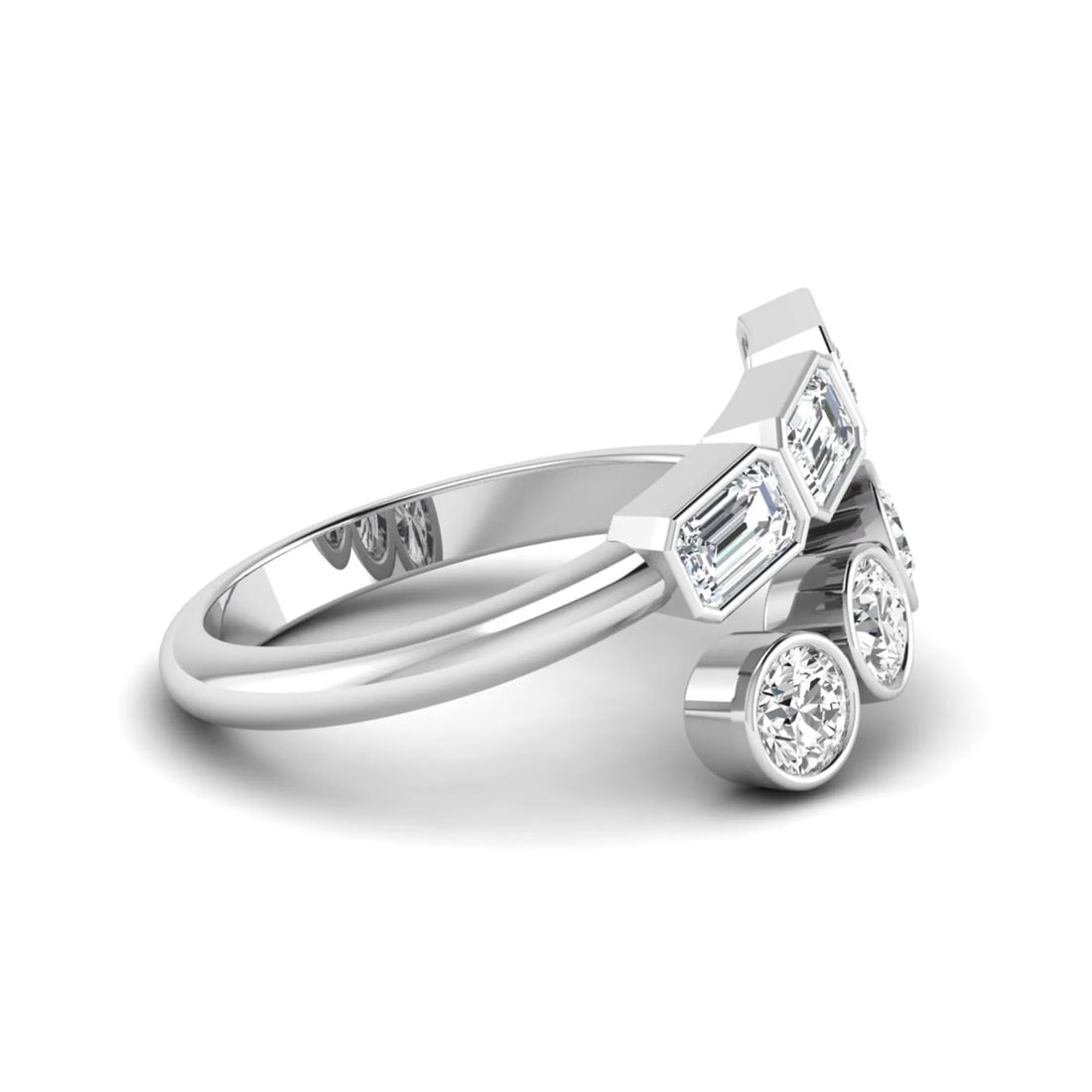 OctaPearl Bezel Set Open Cuff Lab Grown Diamond Bypass Engagement Ring