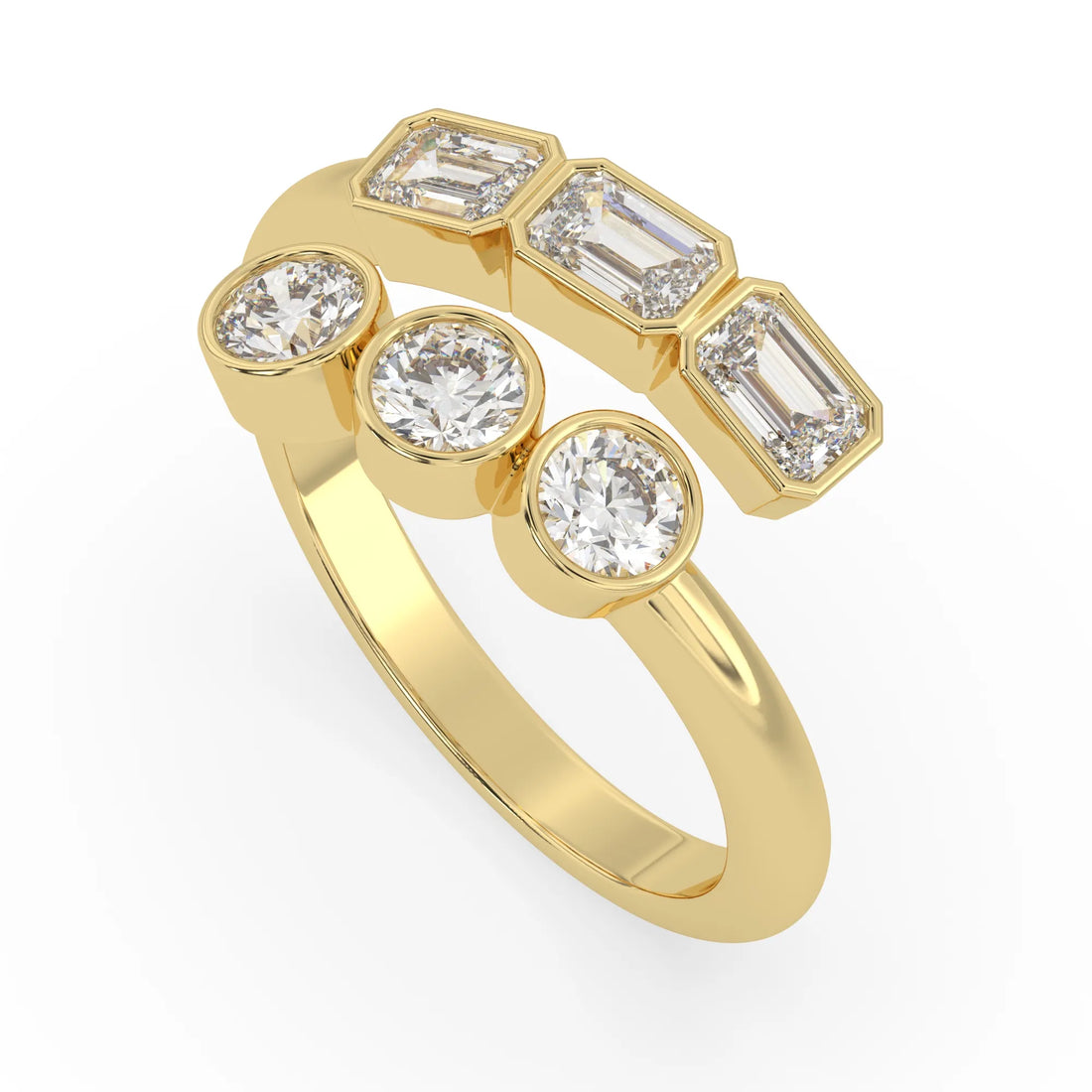 OctaPearl Bezel Set Open Cuff Lab Grown Diamond Bypass Engagement Ring