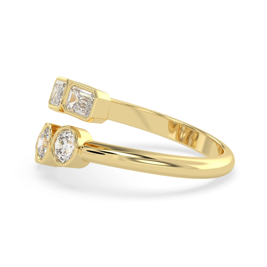 OctaPearl Bezel Set Open Cuff Lab Grown Diamond Bypass Engagement Ring
