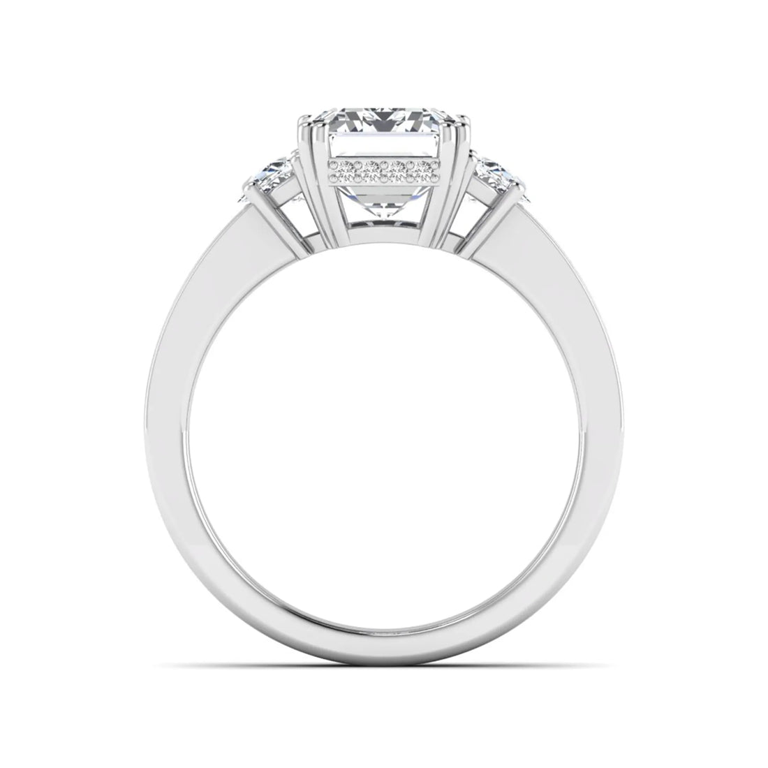 OctaPearl 3.5 ct Emerald Lab Grown Diamond Three Stone Pave Engagement Ring