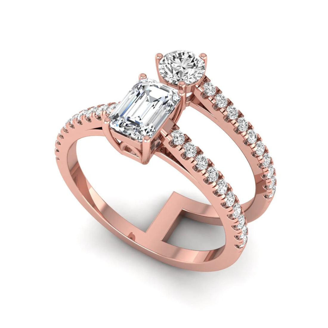 OctaPearl Two Stone Lab Grown Diamond Open Gap Enhancer Guard Band Ring