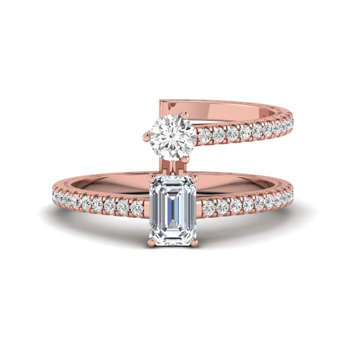 OctaPearl Two Stone Lab Grown Diamond Open Gap Enhancer Guard Band Ring