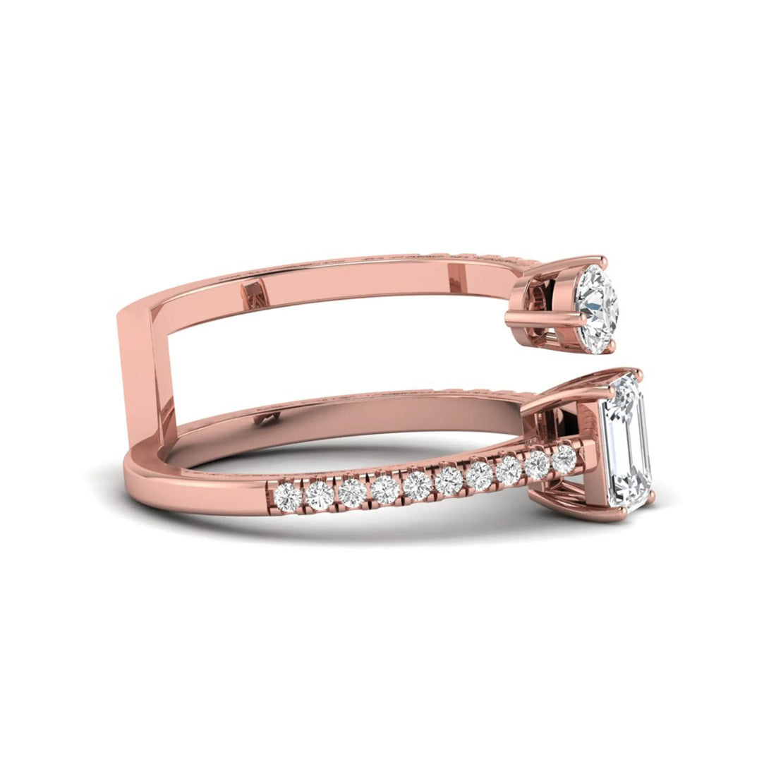 OctaPearl Two Stone Lab Grown Diamond Open Gap Enhancer Guard Band Ring