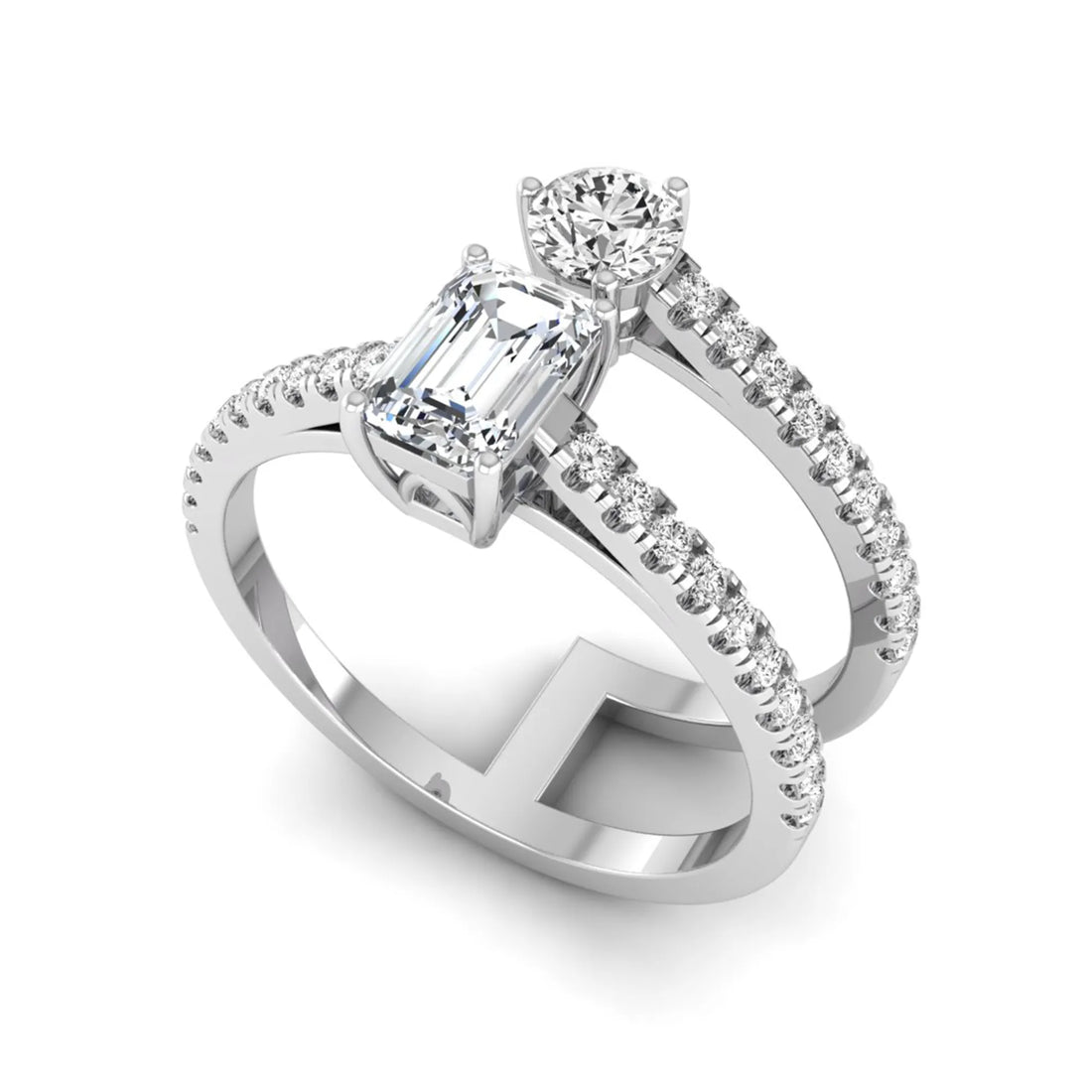 OctaPearl Two Stone Lab Grown Diamond Open Gap Enhancer Guard Band Ring