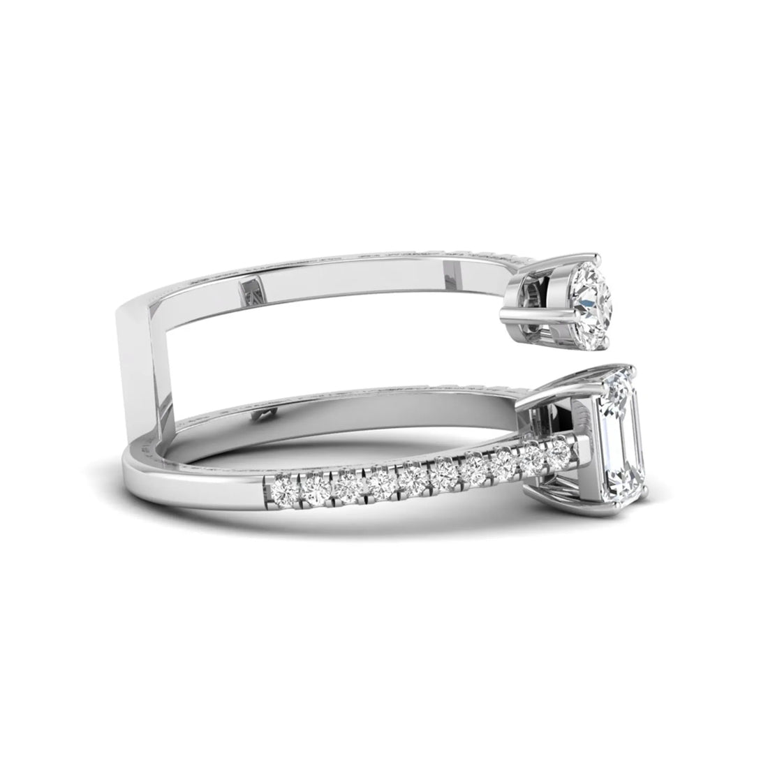 OctaPearl Two Stone Lab Grown Diamond Open Gap Enhancer Guard Band Ring