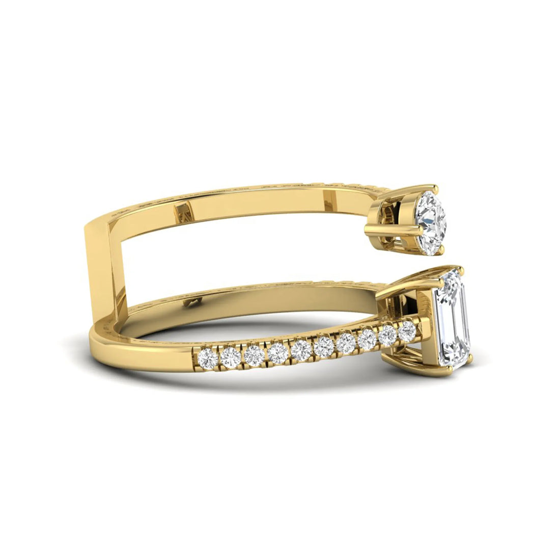OctaPearl Two Stone Lab Grown Diamond Open Gap Enhancer Guard Band Ring
