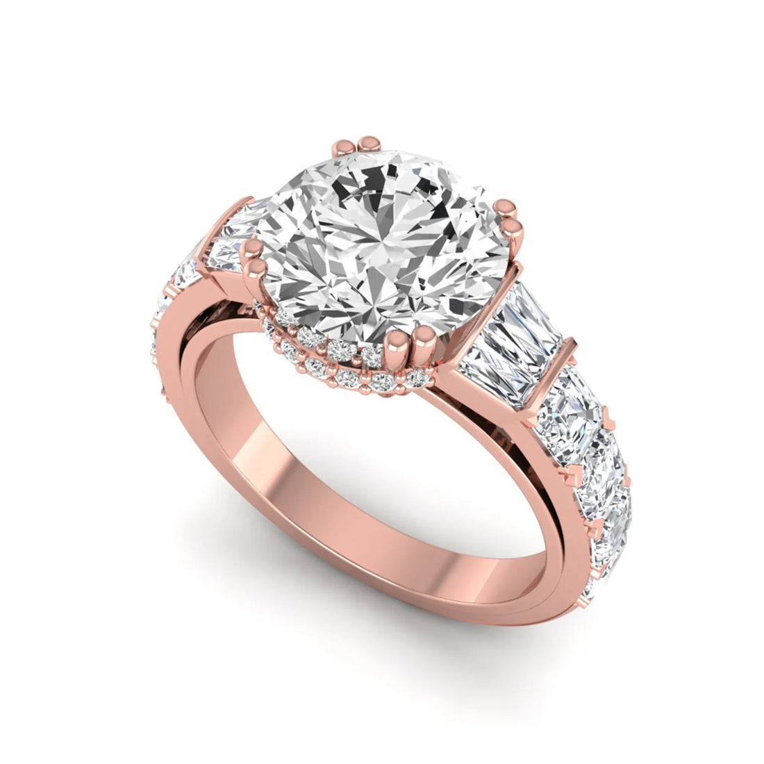 OctaPearl 3 ct Round Hidden Halo Lab Grown Diamond Pave Engagement Ring