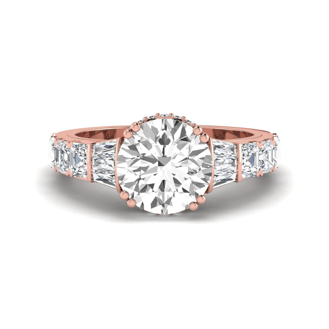 OctaPearl 3 ct Round Hidden Halo Lab Grown Diamond Pave Engagement Ring