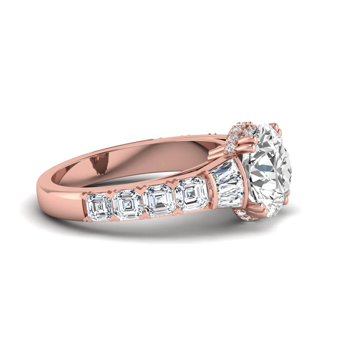 OctaPearl 3 ct Round Hidden Halo Lab Grown Diamond Pave Engagement Ring