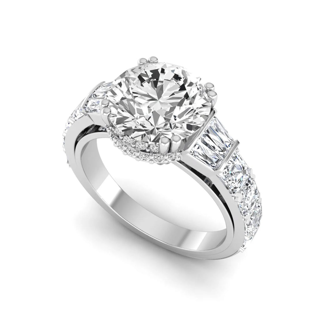 OctaPearl 3 ct Round Hidden Halo Lab Grown Diamond Pave Engagement Ring