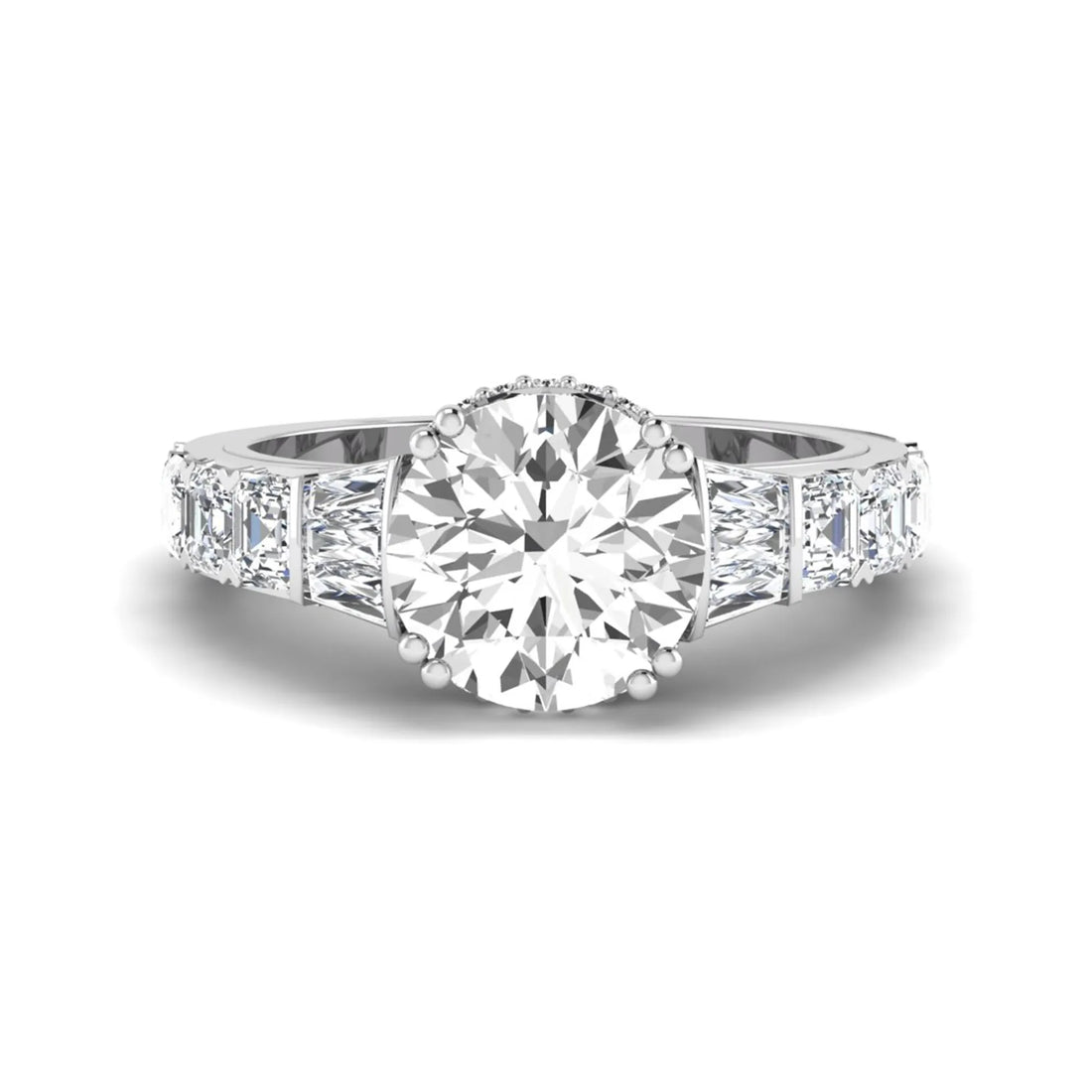 OctaPearl 3 ct Round Hidden Halo Lab Grown Diamond Pave Engagement Ring