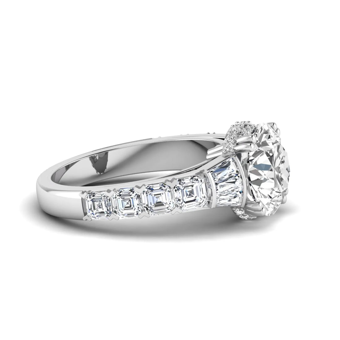 OctaPearl 3 ct Round Hidden Halo Lab Grown Diamond Pave Engagement Ring