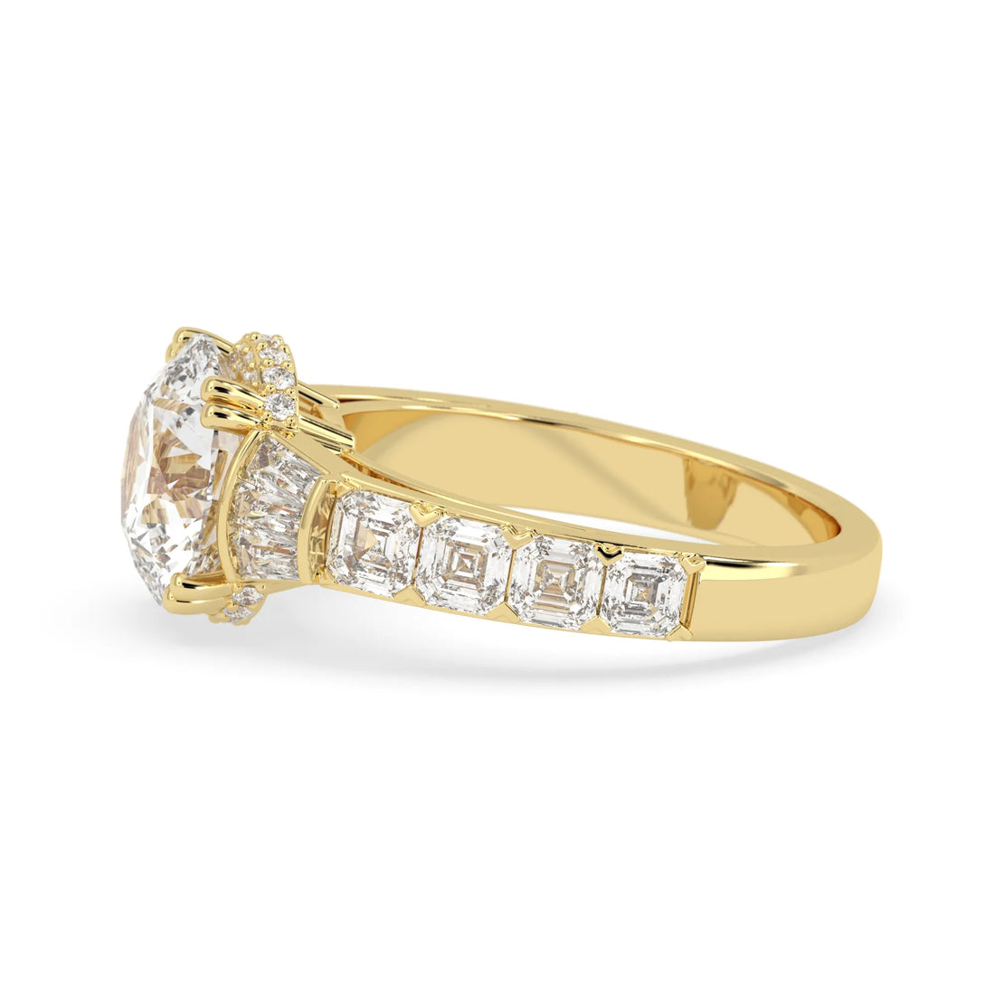 OctaPearl 3 ct Round Hidden Halo Lab Grown Diamond Pave Engagement Ring