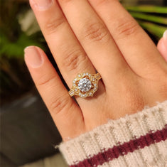 OctaPearl 1.00 ct Round Vintage Halo Lab Grown Diamond Pave Engagement Ring - alternate view