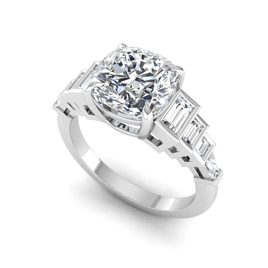 OctaPearl 3 ct Cushion Cut Lab Grown Diamond Solitaire Accent Engagement Ring