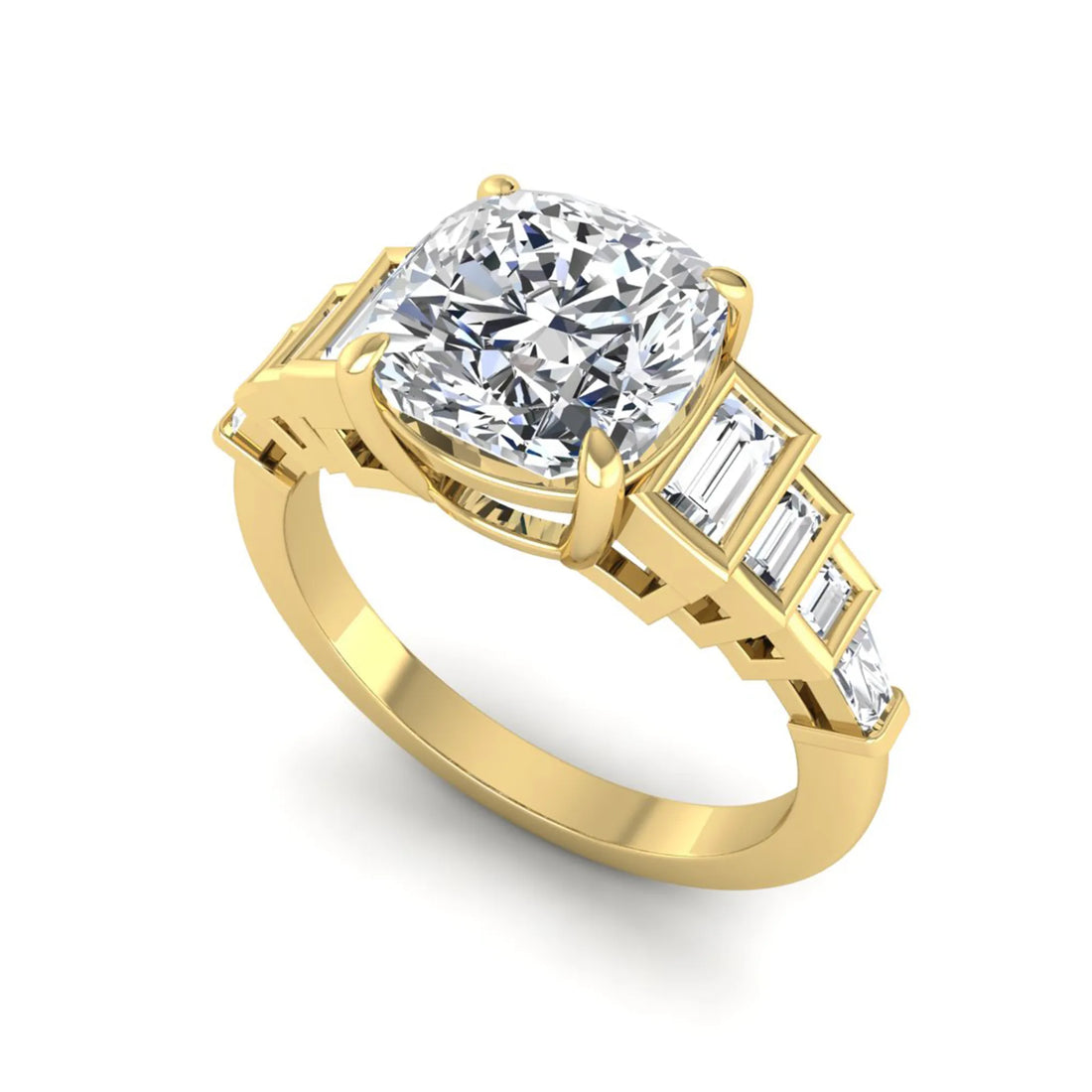 OctaPearl 3 ct Cushion Cut Lab Grown Diamond Solitaire Accent Engagement Ring