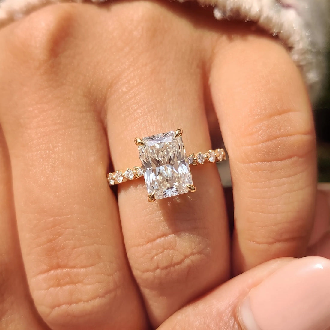 OctaPearl 2.50 ct Emerald Lab Grown Diamond Hidden Halo Pave Engagement Ring