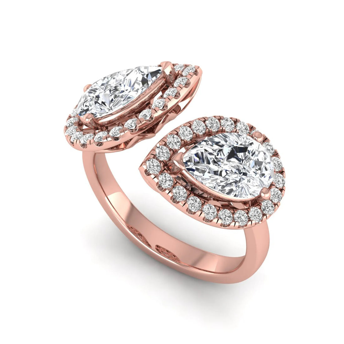OctaPearl 2 ct Pear Halo Bypass Lab Grown Diamond Open Ring