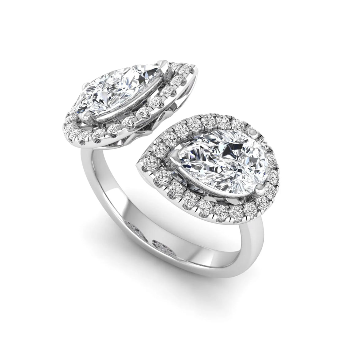 OctaPearl 2 ct Pear Halo Bypass Lab Grown Diamond Open Ring