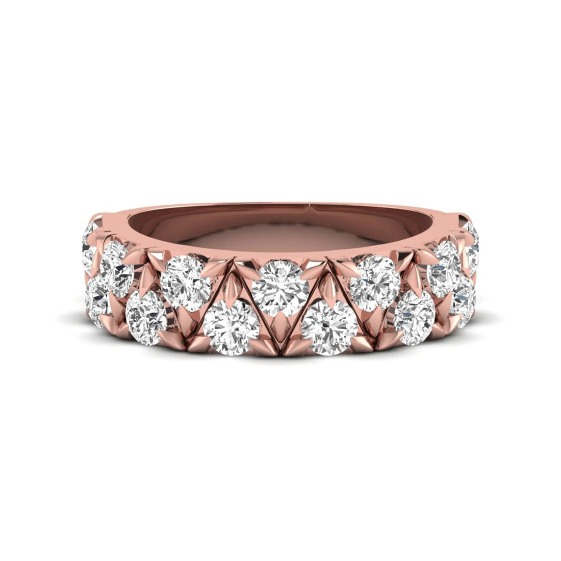 OctaPearl Double Row Stackable Lab Grown Diamond Half Eternity Wedding Band