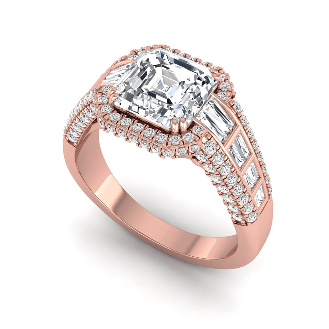 OctaPearl 2 ct Asscher Cut Lab Grown Diamond Halo Engagement Ring
