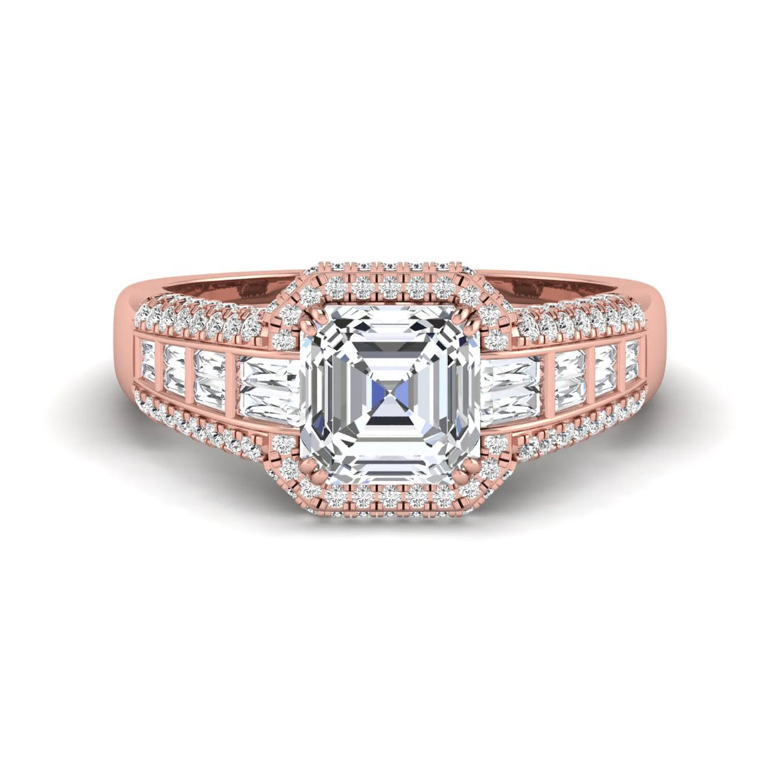 OctaPearl 2 ct Asscher Cut Lab Grown Diamond Halo Engagement Ring