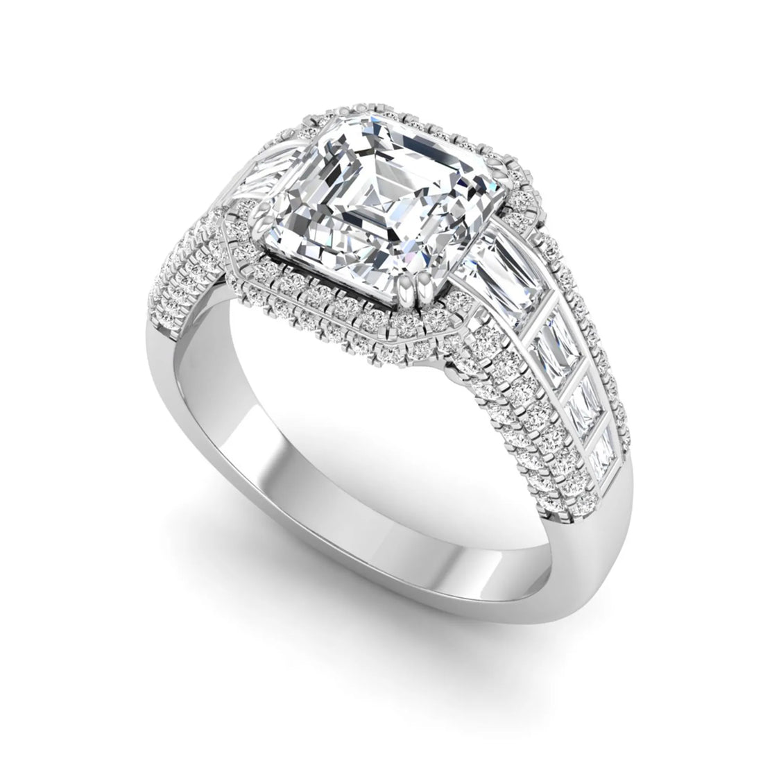 OctaPearl 2 ct Asscher Cut Lab Grown Diamond Halo Engagement Ring
