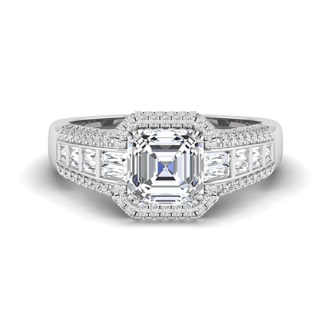 OctaPearl 2 ct Asscher Cut Lab Grown Diamond Halo Engagement Ring