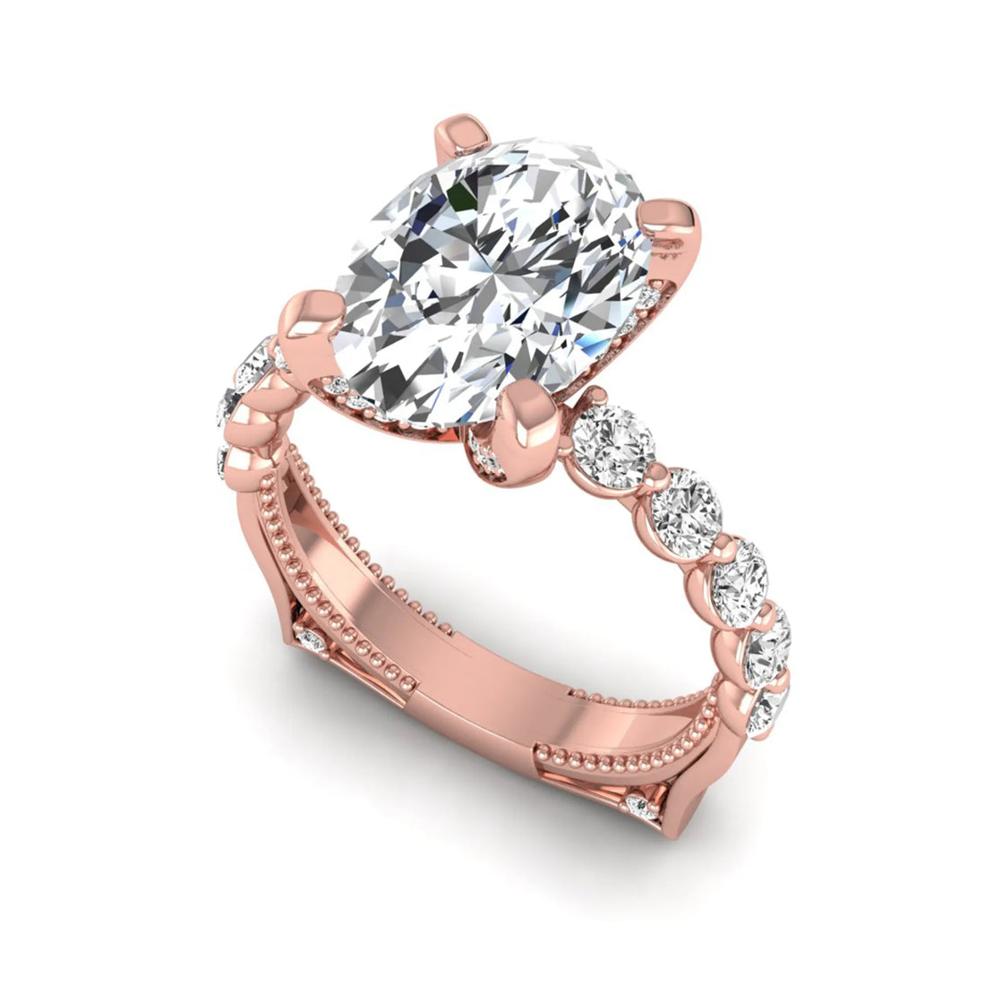 OctaPearl 3 ct Oval Four Prong Lab Grown Diamond Hidden Halo Engagement Ring