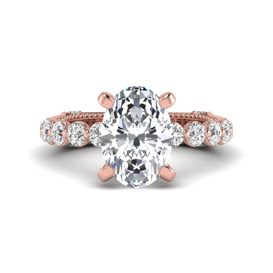 OctaPearl 3 ct Oval Four Prong Lab Grown Diamond Hidden Halo Engagement Ring