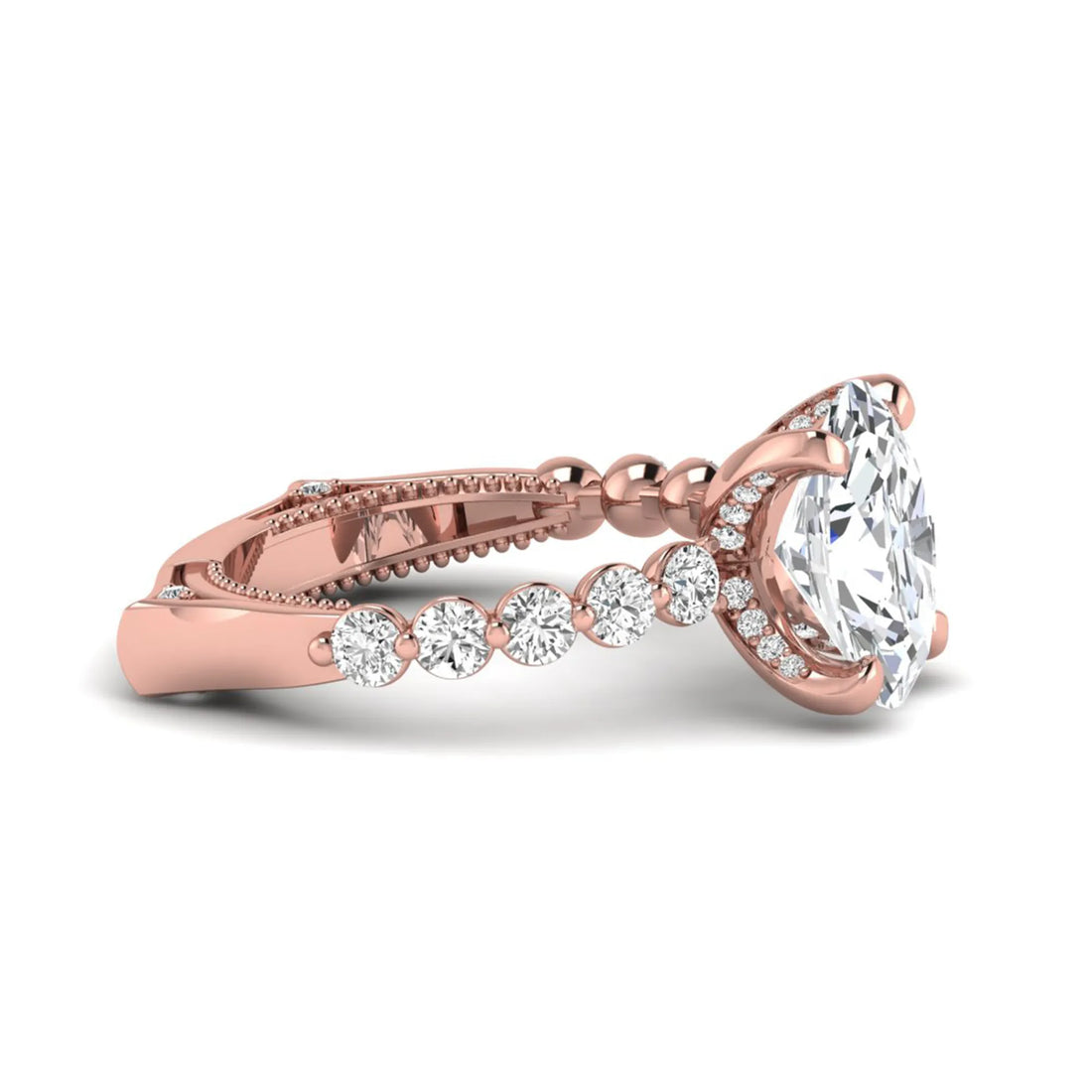 OctaPearl 3 ct Oval Four Prong Lab Grown Diamond Hidden Halo Engagement Ring