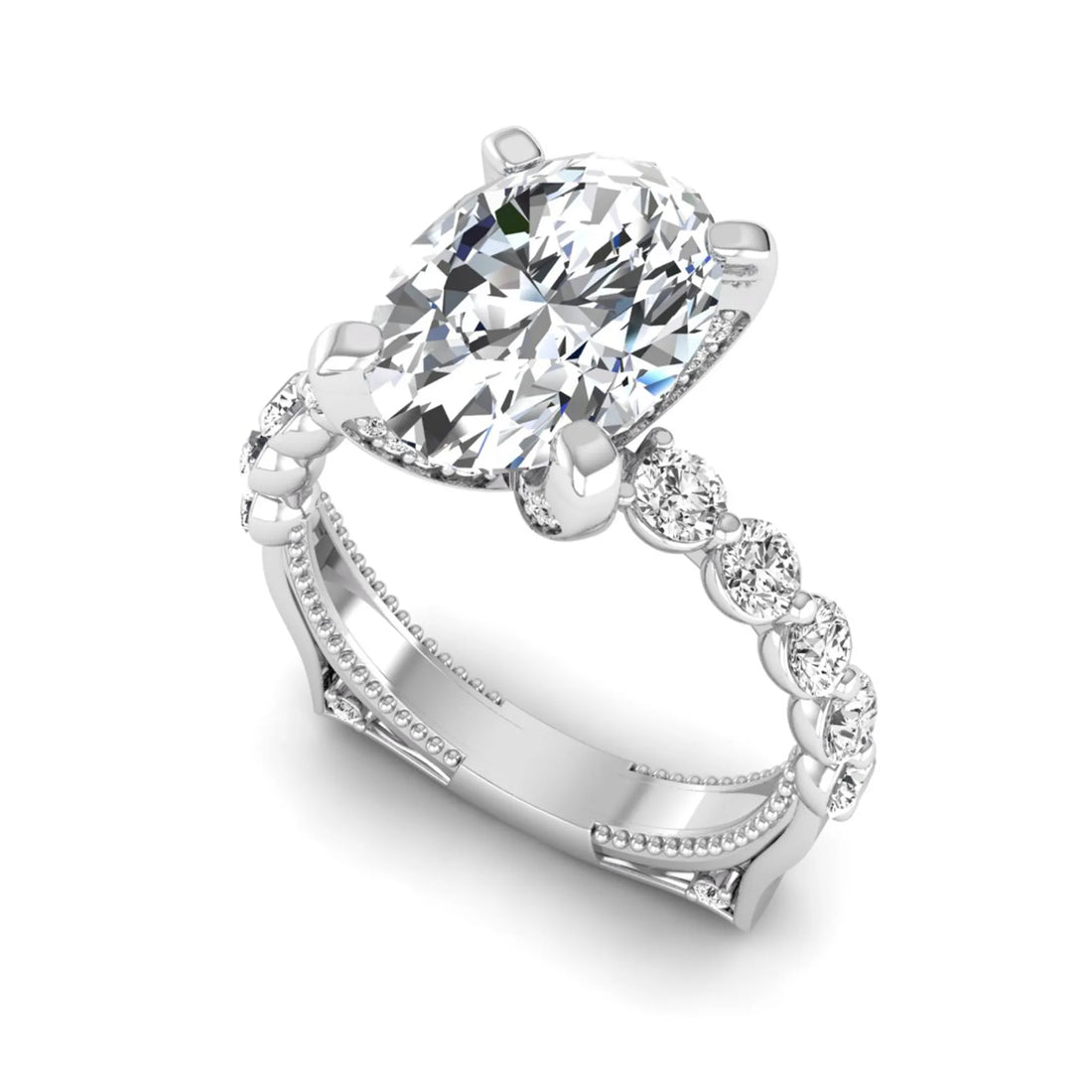 OctaPearl 3 ct Oval Four Prong Lab Grown Diamond Hidden Halo Engagement Ring